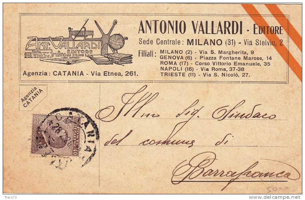 CATANIA   28.02.1926   -  Card Cartolina -   " Ditta  Antonio  VALLARDI - Editore   " -  FIRMA - Reklame
