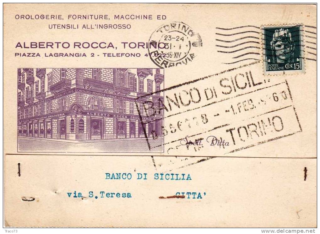 TORINO   31.01.1936   -  Card Cartolina -   " Orologeria ALBERTO ROCCA   "  -  FIRMA - Pubblicitari