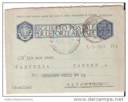 36659)biglietto Postale Per Le Forze Armate In Franchigia Verso Catania + Annullo - Marcofilía