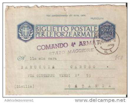 36684)biglietto Postale Per Le Forze Armate In Franchigia Verso Catania + Annullo Militare N°1 - Marcophilie