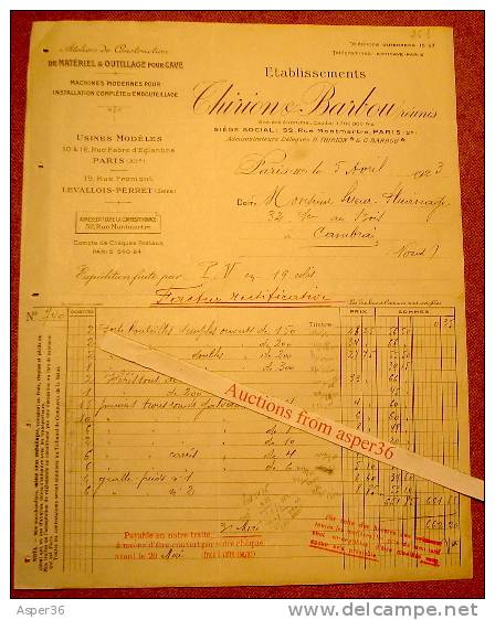 Matériel Pour Cave, Thirion & Barbou, Rue Montmartre, Paris 2me, 1923 - Andere & Zonder Classificatie