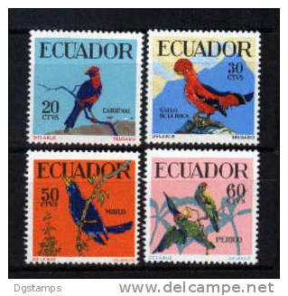 Ecuador 1958-59 Sin Goma Yv644-47 Cardenal, Gallo De Roca, Mirlo, Perico. - Perroquets & Tropicaux