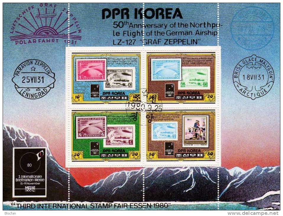 Briefmarken-Messe Essen Polarfahrt Zeppelin Corea 2047/0, 6ZD+ KB O 70€ - Zeppelins