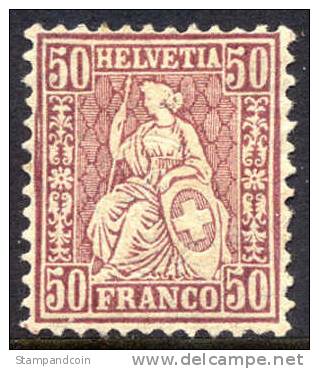 Switzerland #67 Mint Hinged 50c Deep Violet From 1881 - Unused Stamps