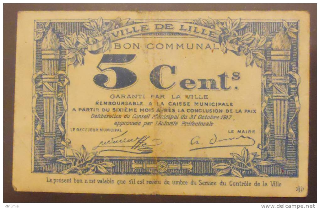 Lille 59 5 Centimes Pirot 59-1630 TB - Bons & Nécessité