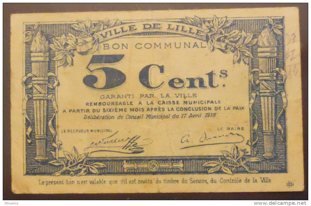 Lille 59 5 Centimes Pirot 59-1656 TB R - Bons & Nécessité