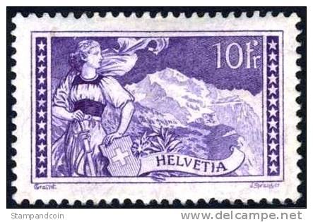 Switzerland #184 XF Mint Hinged 10fr Dull Violet From 1914 - Ungebraucht