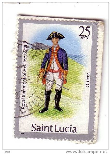 ROYAL REGIMENT OF ARTILLERY 1782. - OFFICER  ( Saint Lucia Stamp On Paper ) - St.Lucie (1979-...)