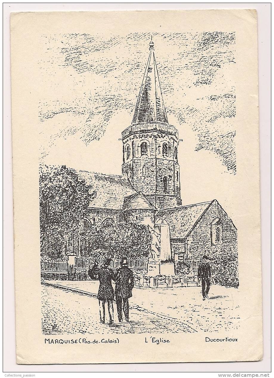 Cp , 62 , MARQUISE , L'église , Illustrateur : DUCOPURTIOUX - Marquise