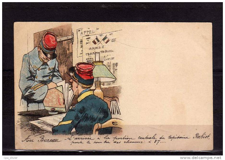 TH Illustrateur, Guillaume, Au Bureau, Arrivée Capitaine Rabiot, 37 Chevaux, Militaires, Ed ?, Dos 1900 - Guillaume