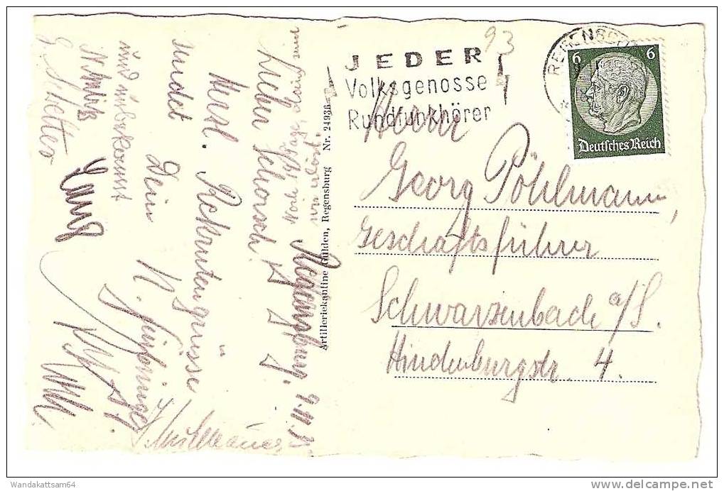 AK Walhalla B. Regensburg 9.11.35 18-19 REGENSBURG JEDER Volksgenosse Rundfunkhörer Nach Schwarzenbach An Der Saale - Regensburg