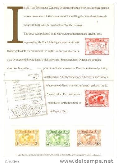 AUSTRALIA 1988 REPLICA CARD SIR CHARLES KINGSFORD SMITH - Prove & Ristampe