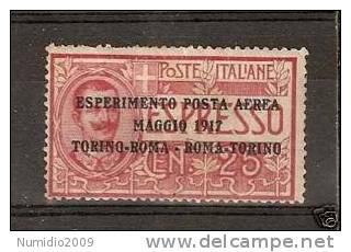 1917 REGNO POSTA AEREA ROMA TORINO MH * - R314 - Correo Aéreo