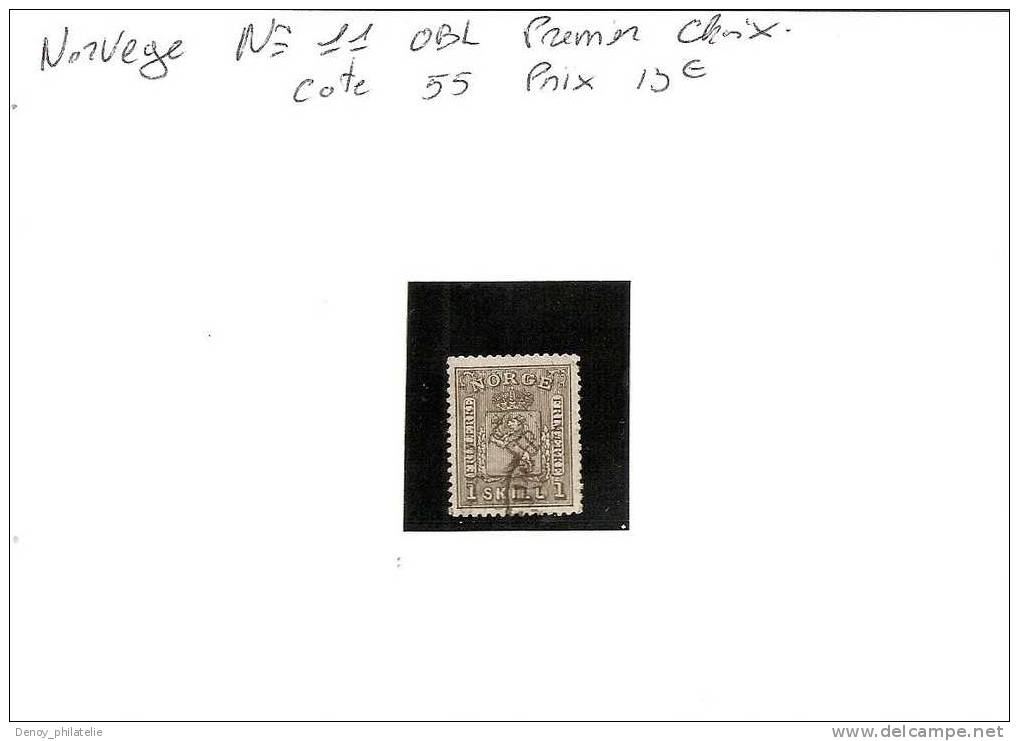 NORVEGE / N°11 OBL PREMIER CHOIX COTE 55 - Usados