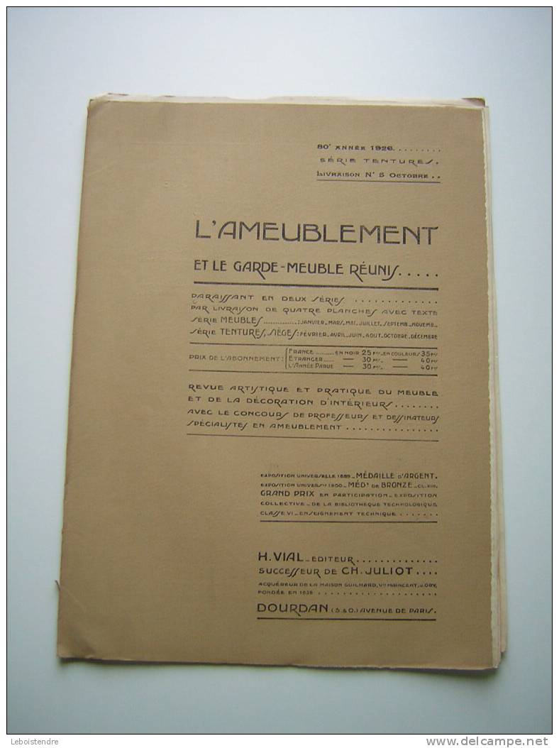 L´AMEUBLEMENT ET GARDE MEUBLE REUNIS-REVUE ARTISTIQUE ET PRATIQUE DU MEUBLE /TENTURE ET DE LA DECORATION INTERIEURE-1926 - Décoration Intérieure