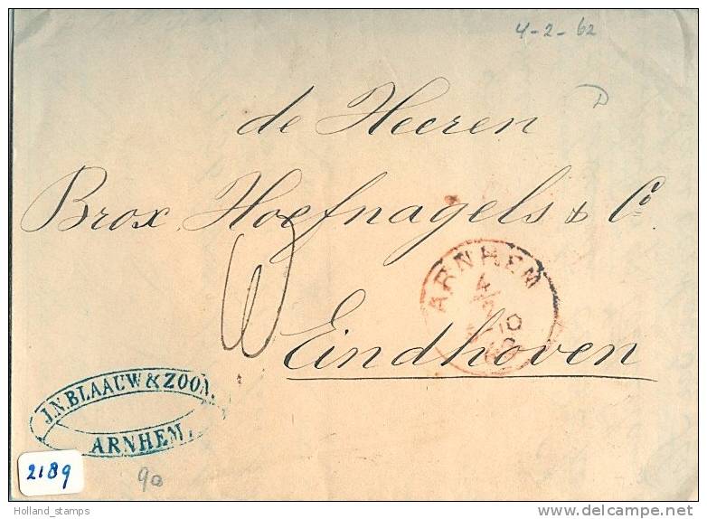 BRIEFOMSLAG Uit 1863 Van ARNHEM Naar EINDHOVEN  (2189) - Other & Unclassified