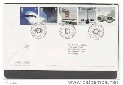 Great Britain-2002 Airliners    FDC - Airplanes