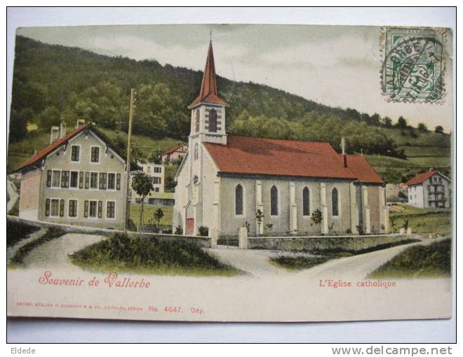 Vallorbe  Souvenir  Guggenheim 4647 1906 Colorisée Eglise Catholique - Orbe