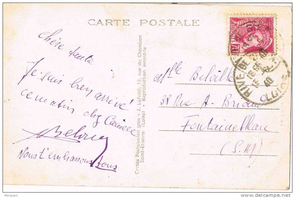 Postal RIVE DE GIER (Loire) 1940 A Fointenebleau - 1938-42 Mercurius