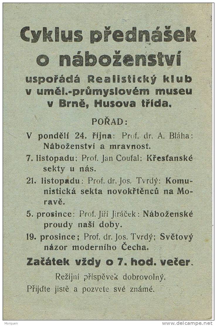 Postcard Privat BRNO (checoslovaquia) 1941.  Realisticky Club - Cartas & Documentos