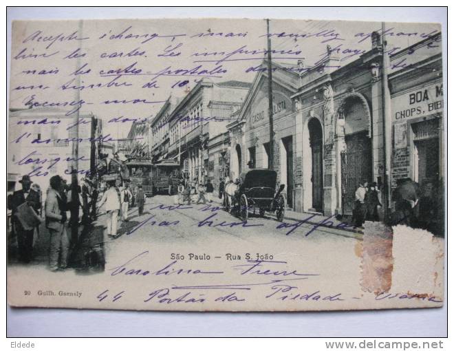 20 Sao Paulo Rua S.Joao Edit Gaensly Tram Timbre Decollé Etat Voyage Castro Alves Bahia 1906 - São Paulo