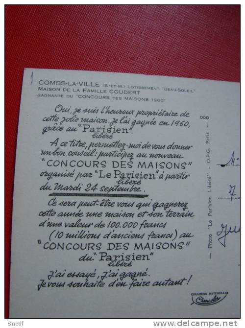 77 COMBS LA VILLE Maison Famille Coudert Lot Beau Soleil Concours Le Parisien Journal  Circulee  Edit  Seine Et Marne - Combs La Ville
