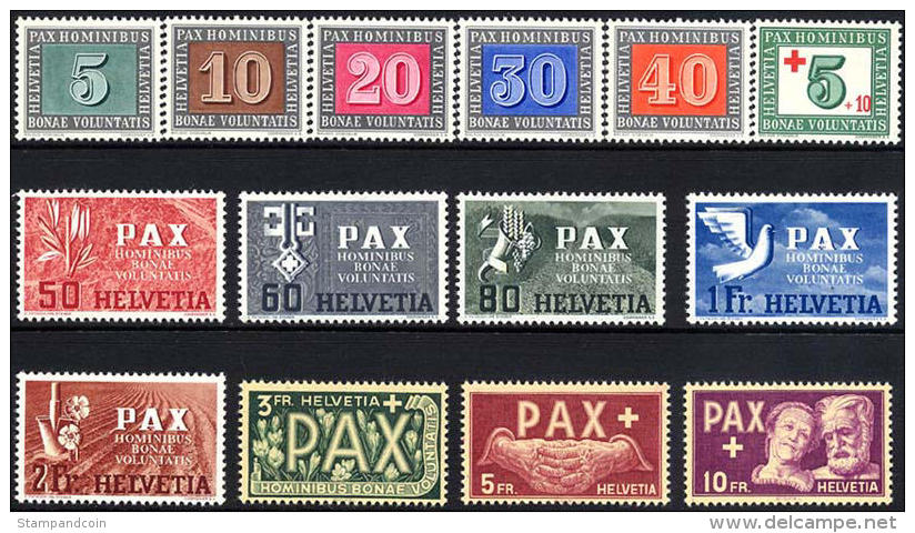 Switzerland #293-305 + B145 Mint Hinged Set From 1945 - Nuevos
