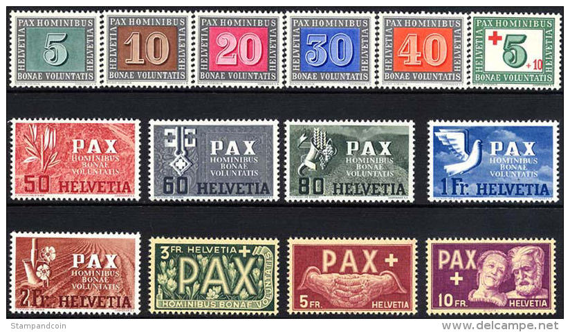 Switzerland #293-305 + B145 Mint Hinged Set From 1945 - Ungebraucht