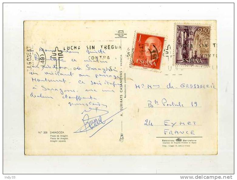 - ESPAGNE 1961/70 . AFFRANCHISSEMENT COMPOSE  SUR CP DE 1963 POUR LA FRANCE - Covers & Documents