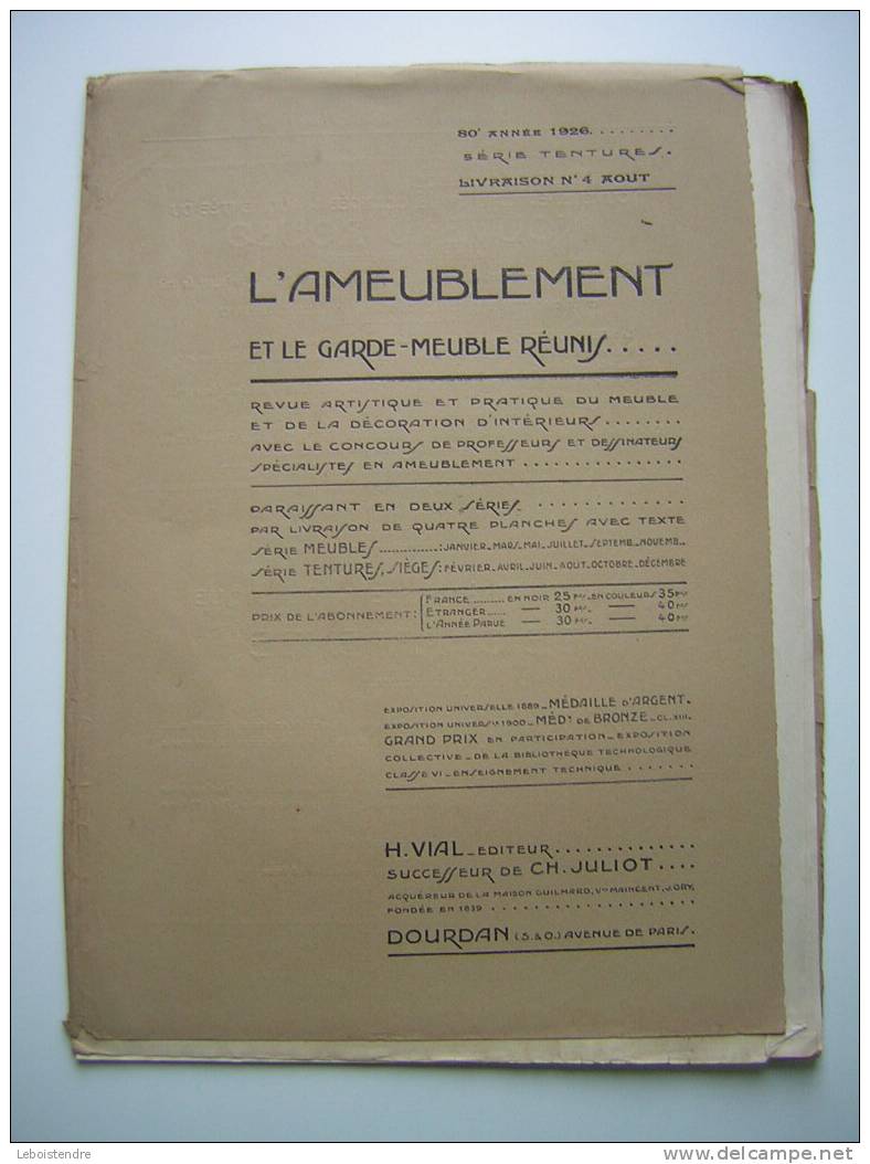 L´AMEUBLEMENT ET GARDE MEUBLE REUNIS-REVUE ARTISTIQUE ET PRATIQUE DU MEUBLE /TENTURE ET DE LA DECORATION INTERIEURE-1926 - Decoración De Interiores