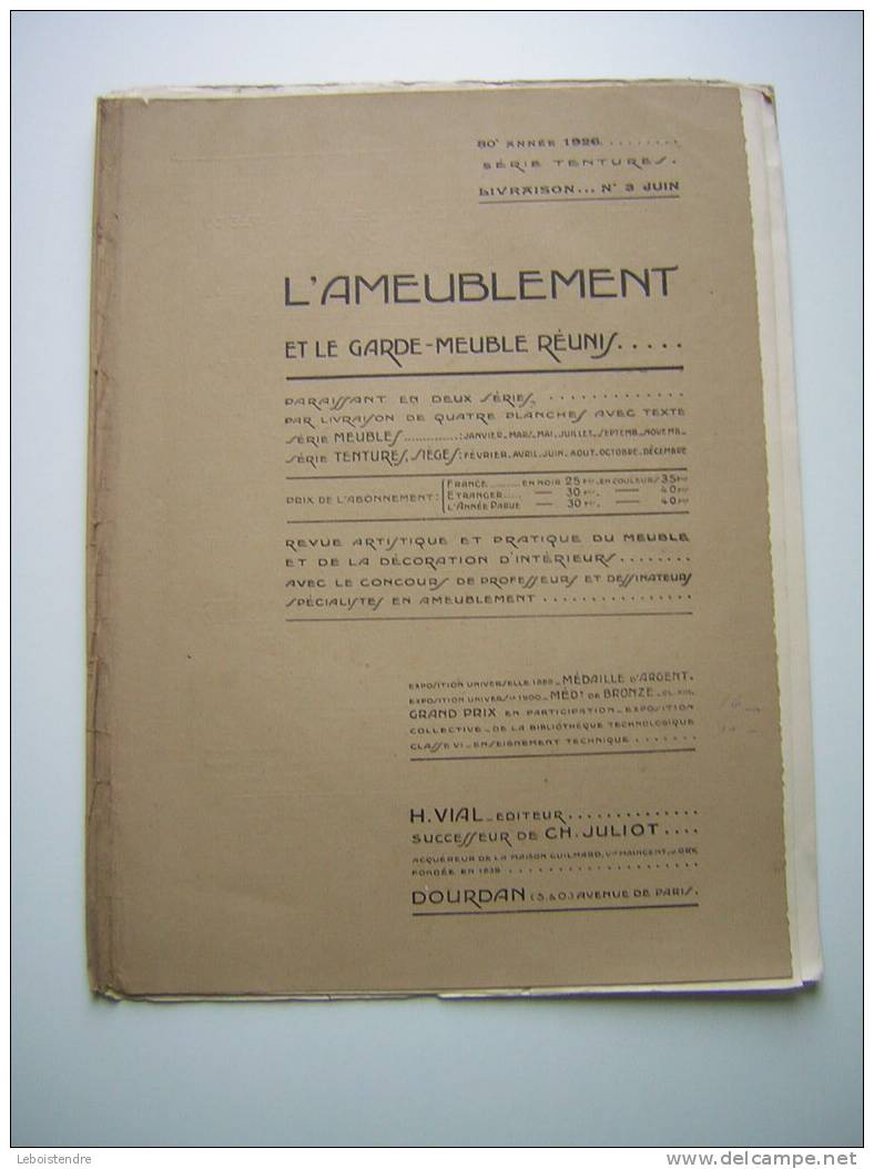 L´AMEUBLEMENT ET GARDE MEUBLE REUNIS-REVUE ARTISTIQUE ET PRATIQUE DU MEUBLE /TENTURE ET DE LA DECORATION INTERIEURE-1926 - Decoración De Interiores