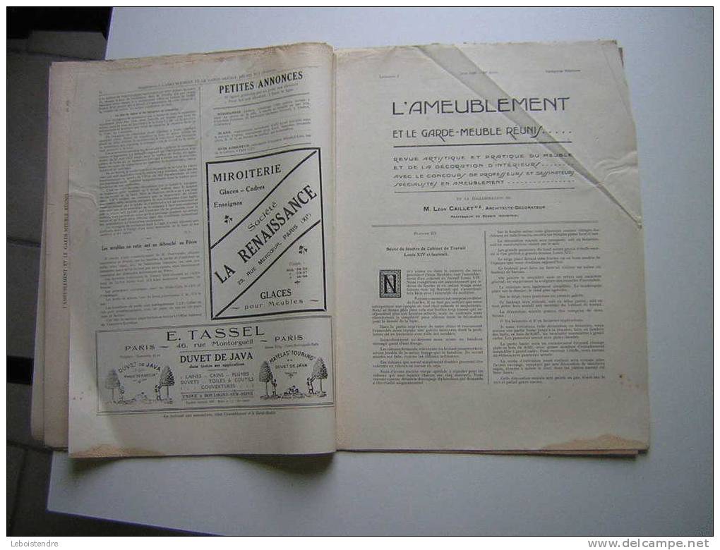 L´AMEUBLEMENT ET GARDE MEUBLE REUNIS-REVUE ARTISTIQUE ET PRATIQUE DU MEUBLE /TENTURE ET DE LA DECORATION INTERIEURE-1926 - Innendekoration