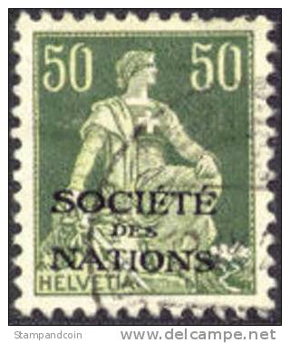 Switzerland 2O22 XF Used 50c League Of Nations Official From 1922 - Service