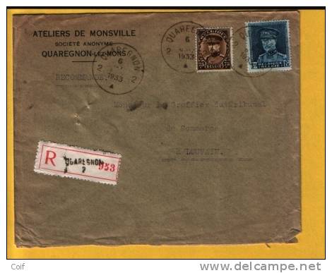 320+341 Op Aangetekende Brief Met Stempel QUAREGNON 2 - 1931-1934 Mütze (Képi)