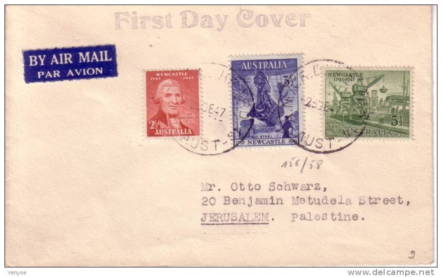Lettre AUSTRALIE 1947 Voyagé From Melbourne To Palestine Jerusalem First Day Cover - Covers & Documents
