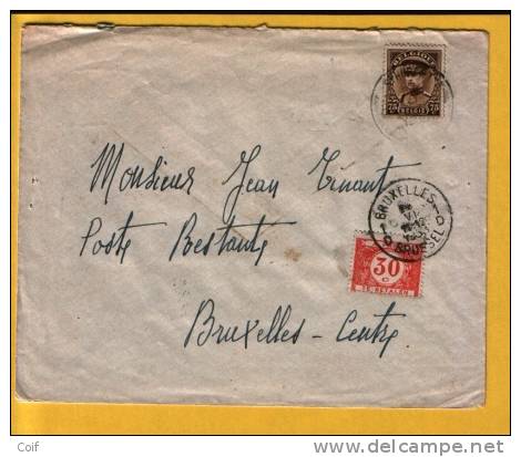 341 Op Brief Met Stempel ST-HUBERT, Naar "POSTE RESTANTE OSTENDE", TX35 Aangetbracht Voor Poste Restante - 1931-1934 Quepis