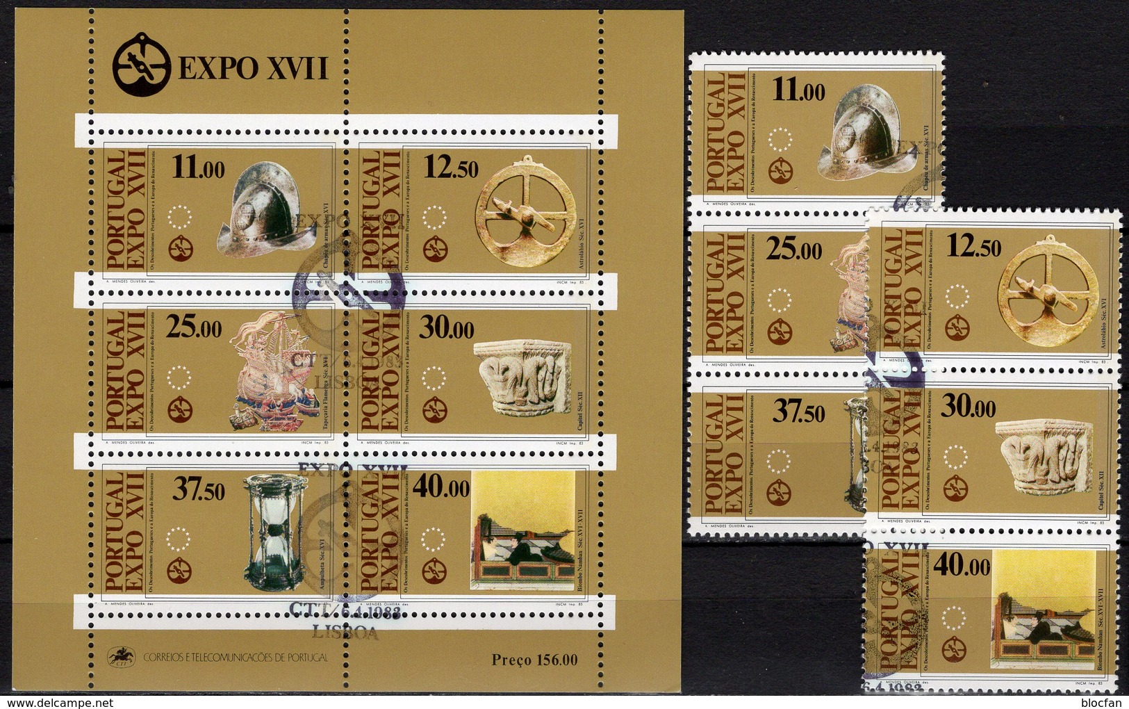 EXPO Kunst 1980 Europa Portugal 1595/0+Block 39 O 20€ Helm Album Gobelin Kapitell Sanduhr Malerei Art Sheet Bf CEPT - Used Stamps