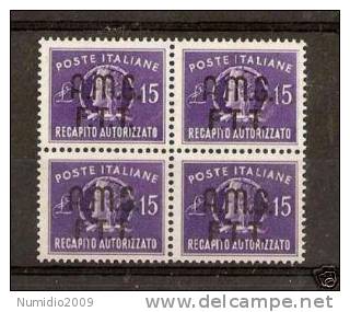 1949 TRIESTE A REC. AUTORIZZATO QUARTINA MNH ** RR1090 - Posta Espresso