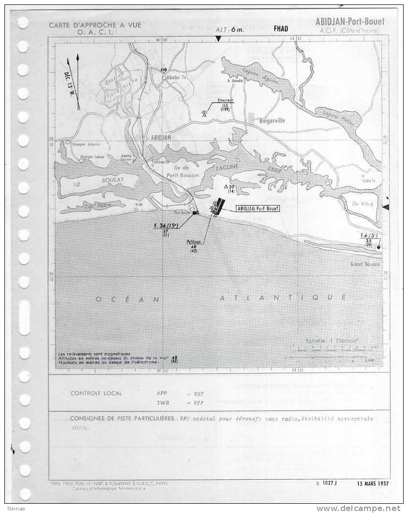 AVIATION=== COTE D´IVOIRE +++ CARTE D´APPROCHE A VUEet D´ATTERRISSAGE ++++ABIDJAN-PORT-BOUET - Non Classés