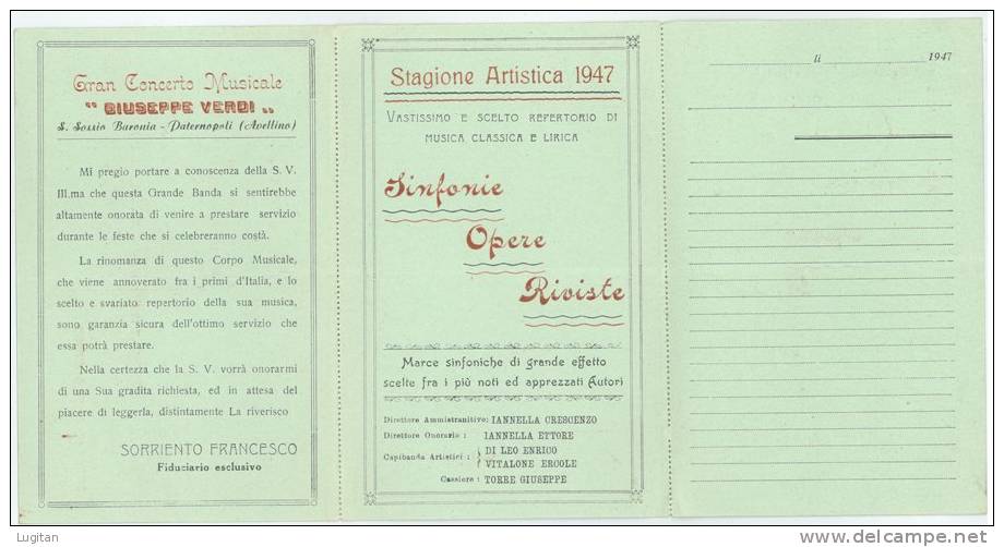 Cartolina - BROCHURE - STAGIONE ARTISTICA 1947 - SINFONIE - OPERE - RIVISTE - MUSICA - Vedi Foto - Benevento