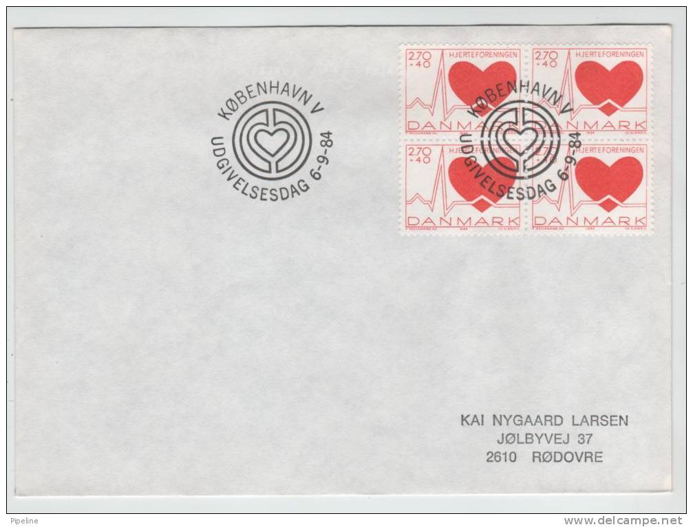 Denmark FDC In Block Of 4 Heart Foundation 6-9-1984 - FDC