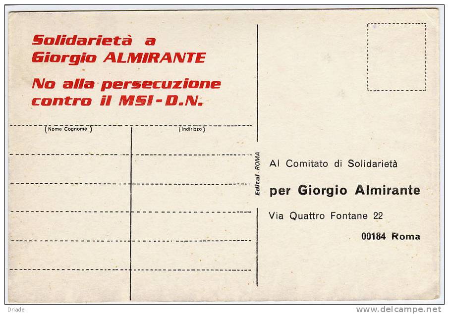 CARTOLINA GIORGIO ALMIRANTE MOVIMENTO SOCIALE ITALIANO D.N. POLITICA - Evènements