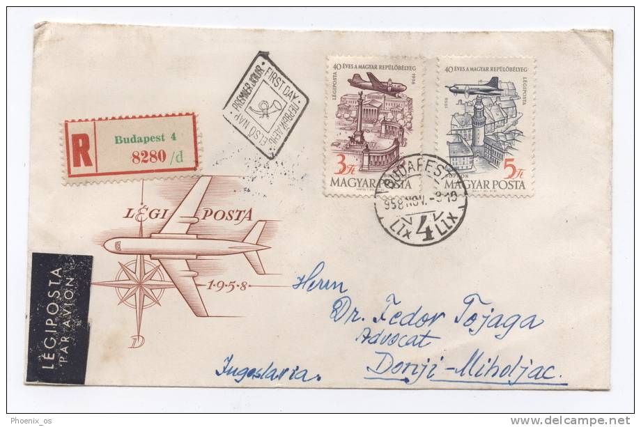 HUNGARY - Envelope, First Day, Airplanes / Airmail, Recommendation, 1958. - FDC