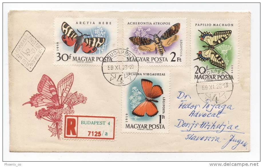 HUNGARY - 2 Envelopes, First Day, Recommendation, Butterflies, 1959. - FDC