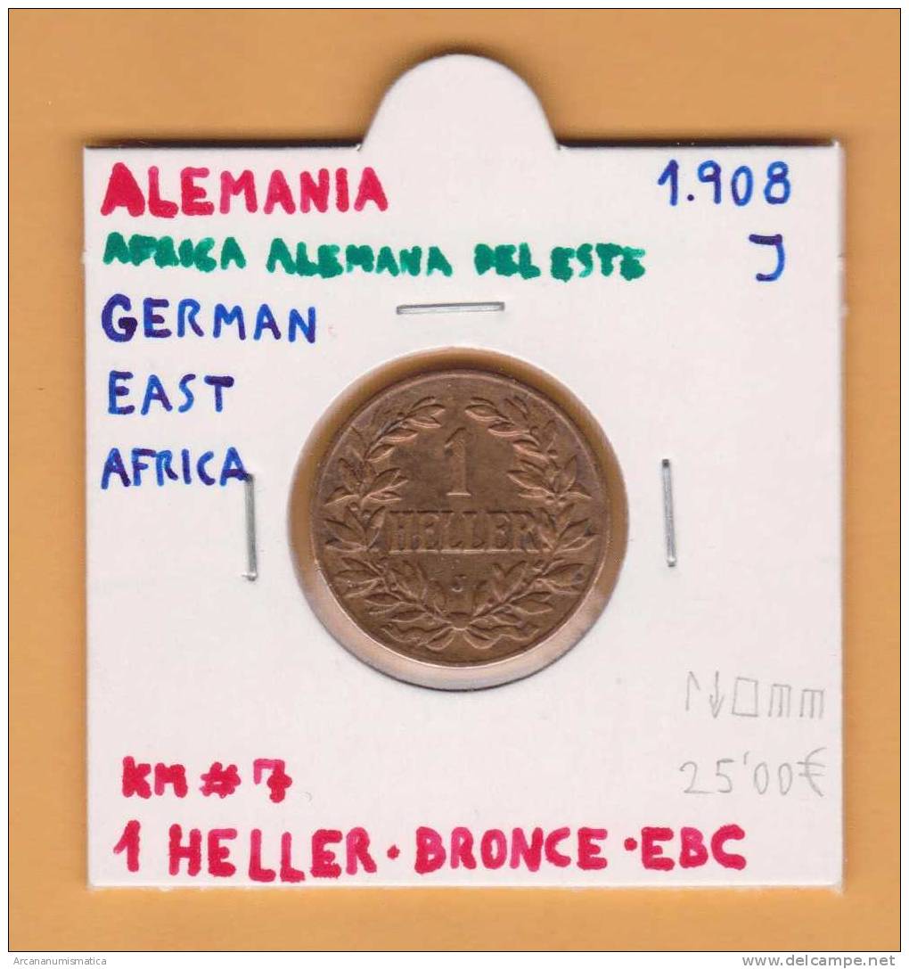 ALEMANIA   GERMAN EAST AFRICA  1 HELLER BRONCE  1.908 J EBC/XF  KM#7      DL-7282 - Afrique Orientale Allemande