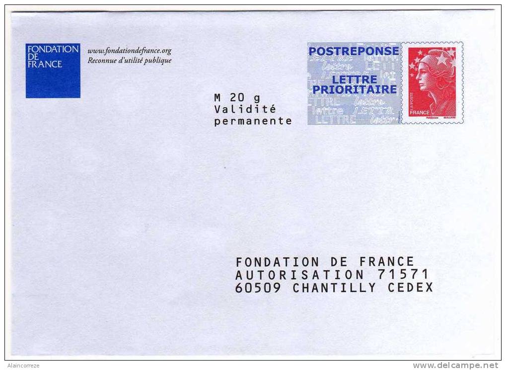 Entier Postal POSTREPONSE Oise Chantilly Fondation De France Autorisation 71571 N° Au Dos: 09P344 - Prêts-à-poster: Réponse /Beaujard