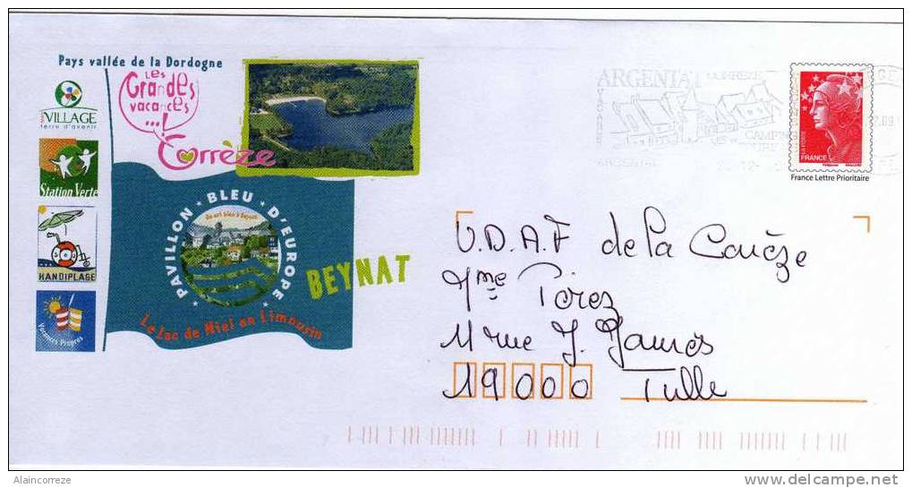 Entier Postal PAP Local Personnalisé Corrèze Beynat Pays Vallée De La Dordogne Pavillon Bleu Lac De Miel Handiplage - PAP: Ristampa/Beaujard