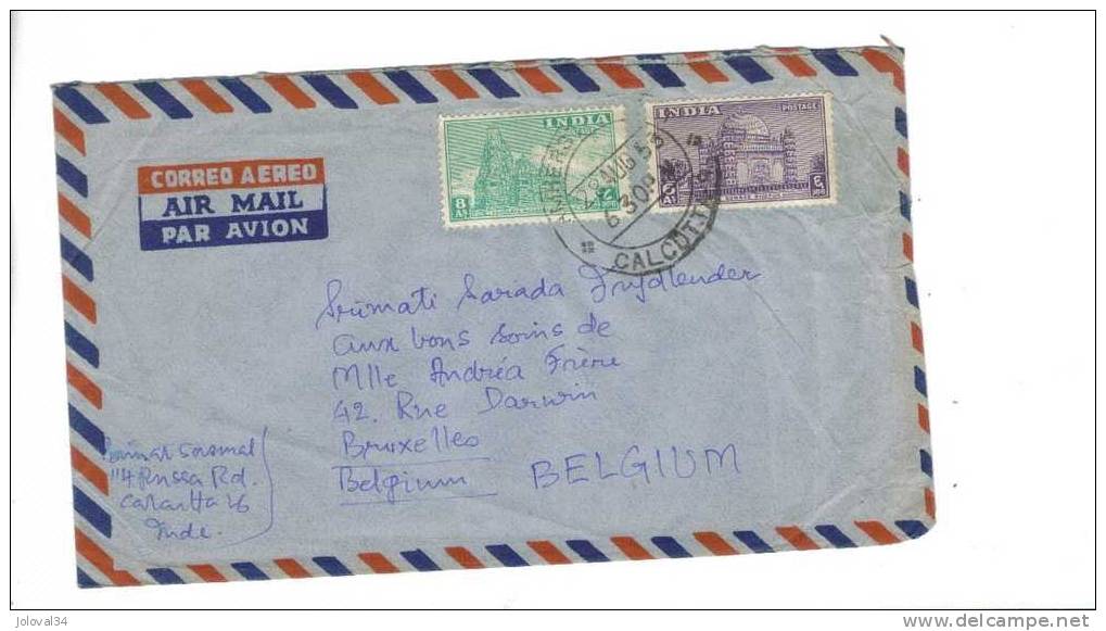Inde India - Lettre 28/08/1953 - Calcutta Bruxelles - By Air Mail - Lettres & Documents