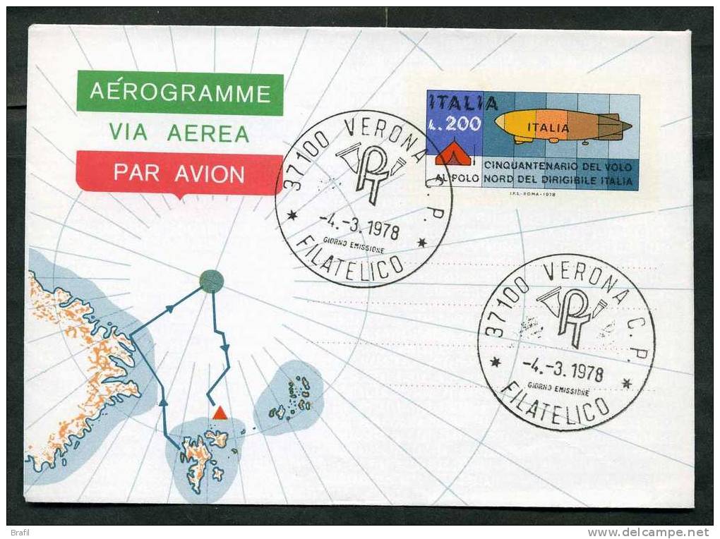 1978 Aerogramma 50 Del Volo Al Polo Nord Dirigibile Italia Con Annullo FDC - Postwaardestukken