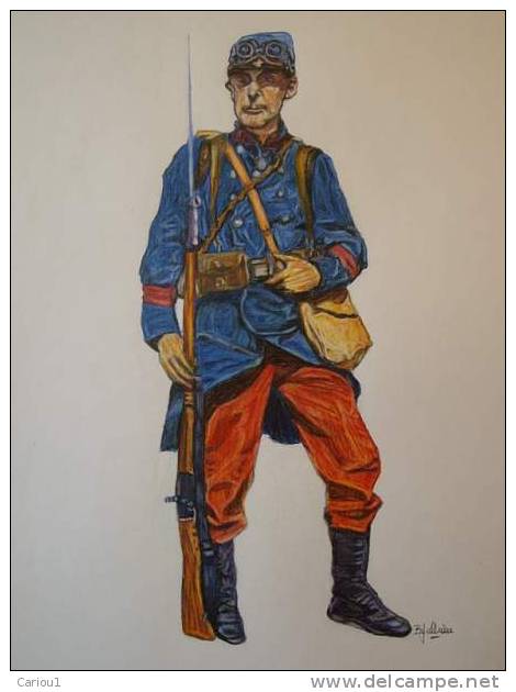 C1 DESSIN Couleurs 14 18 Infanterie Ligne 1914 JULLIAN - Dessins